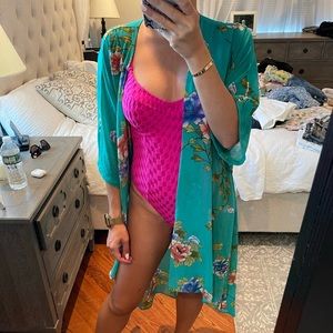 Teal beach coverup kimono